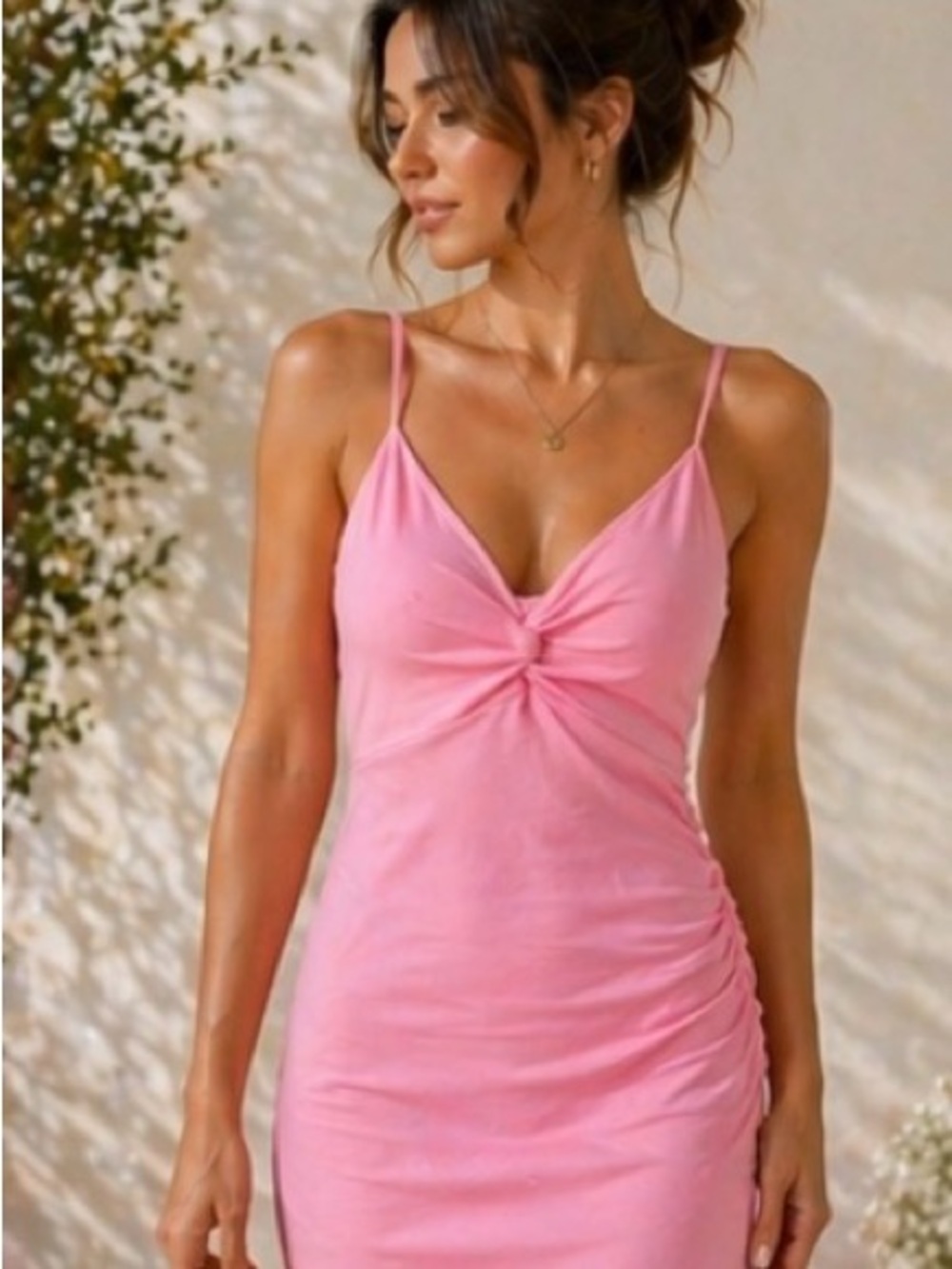 Pink Twist-Front Spaghetti Strap Bodycon Dress size small
